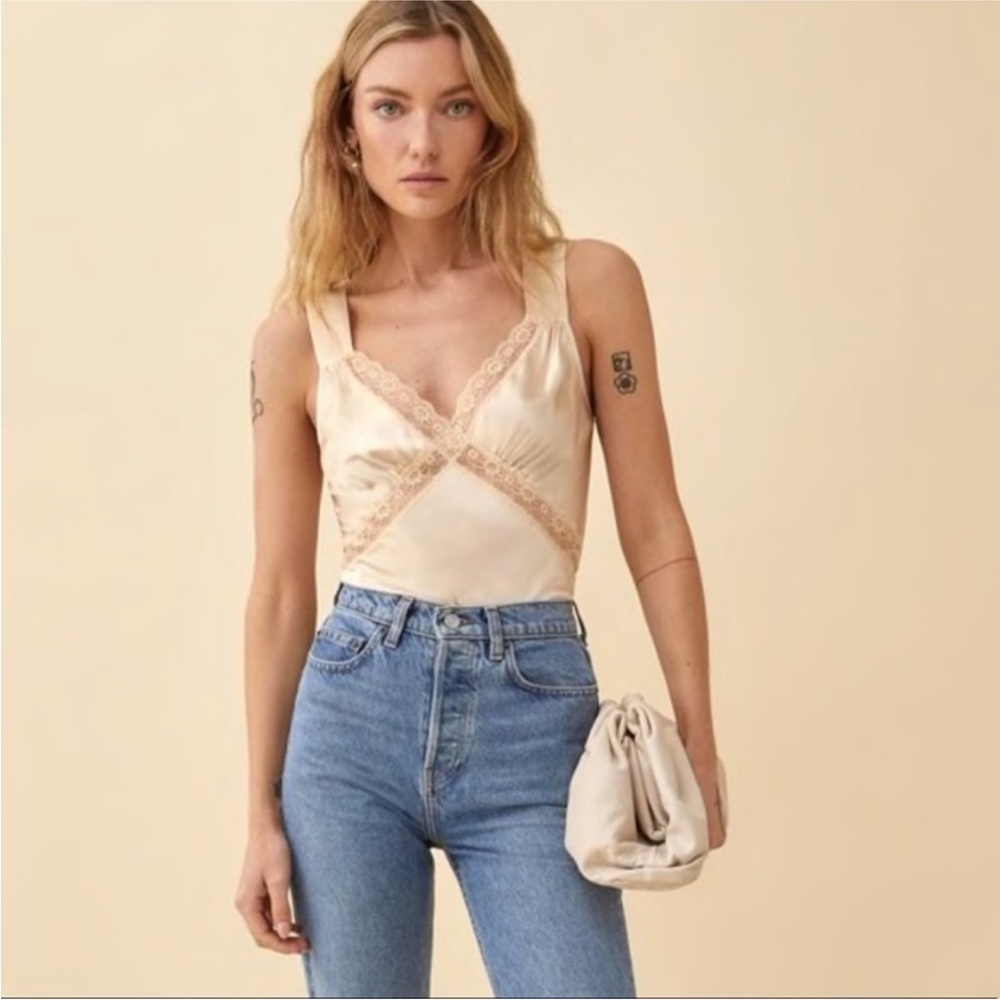 Reformation Cream Sleeveless Top with Cut Out